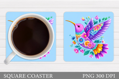 Hummingbird Square Coaster. Hummingbird Coaster Sublimation Product Image 1