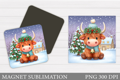 Christmas Cow Magnet. Christmas Magnet Sublimation Product Image 1