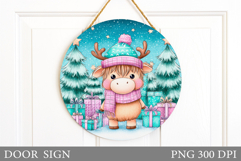 Christmas Cow Door Sign. Christmas Door Sign Sublimation Product Image 1