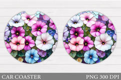 Flowers Car Coaster Sublimation. Floral Coaster Design Product Image 1