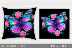 Butterfly Pillow Design. Butterfly Roses Sublimation Product Image 1
