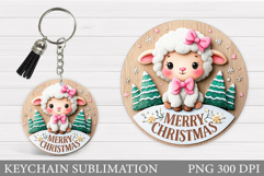 Christmas Lamb Keychain. Christmas Keychain Sublimation Product Image 1