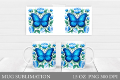 Butterfly Mug Sublimation. Butterfly Flowers Mug Design Product Image 1