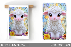 Cute Lamb Kitchen Towel. Lamb Kitchen Towel Sublimation Product Image 1