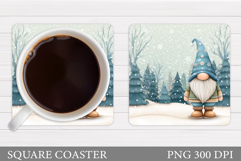 Christmas Gnome Coaster. Christmas Square Coaster Design Product Image 1