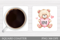 Valentines Bear Coaster. Valentines Coaster Sublimation Product Image 1