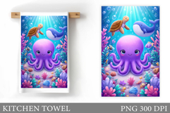 Cute Octopus Kitchen Towel. Sea Animals Kitchen Towel Design Product Image 1