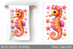 Cute Seahorse Kitchen Towel. Cute Seahorse Sublimation Product Image 1