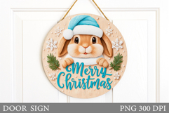 Christmas Bunny Door Sign. Christmas Door Sign Sublimation Product Image 1