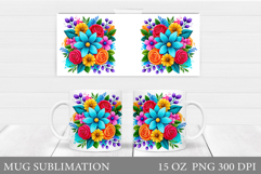 Floral Mug Wrap Design. Flowers Mug Sublimation Product Image 1