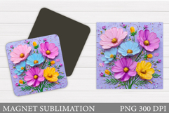 Wildflowers Magnet Design. Flowers Magnet Sublimation Product Image 1
