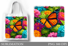 Butterfly Tote Bag Design. Flowers Tote Bag Sublimation Product Image 1