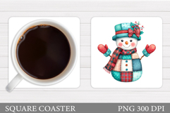 Cute Snowman Coaster Design. Christmas Coaster Sublimation Product Image 1