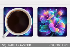 Tropical Flowers Coaster. Summer Square Coaster Design Product Image 1