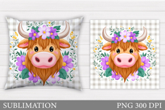 Cute Cow Pillow Design. Cow Flowers Pillow Sublimation Product Image 1
