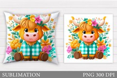 Cute Cow Pillow Design. Cow Flowers Pillow Sublimation Product Image 1