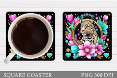 Leopard Coaster Design. Leopard Flowers Coaster Sublimation Product Image 1