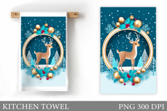 Reindeer Kitchen Towel. Christmas Kitchen Towel Design Product Image 1