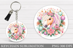 Christmas Horse Keychain. Christmas Keychain Sublimation Product Image 1
