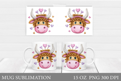 Crochet Cow Mug Sublimation. Valentines Mug Wrap Design Product Image 1