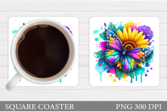 Butterfly Coaster Sublimation. Butterfly Flowers Coaster Product Image 1