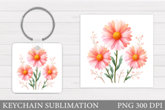 Floral Keychain Sublimation. Flowers Keychain Design Product Image 1