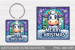 Christmas Cow Keychain. Christmas Keychain Sublimation Product Image 1