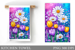 Flowers Kitchen Towel. Floral Kitchen Towel Sublimation Product Image 1