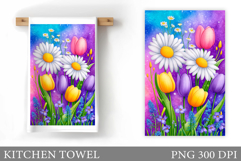 Flowers Kitchen Towel. Floral Kitchen Towel Sublimation Product Image 1