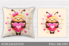 Valentines Bee Pillow Design. Valentines Pillow Sublimation Product Image 1