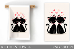 Valentines Cat Kitchen Towel. Valentines Cat Sublimation Product Image 1