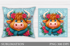 Christmas Cow Pillow Design. Christmas Pillow Sublimation Product Image 1