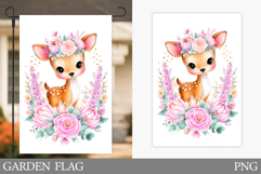Cute Deer Garden Flag Design. Deer Flowers Garden Flag Product Image 1