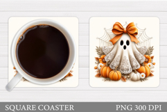 Cute Ghost Coaster Sublimation. Halloween Coaster Design Product Image 1