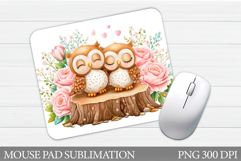 Owls Mouse Pad Design. Owls Flowers Mouse Pad Sublimation Product Image 1