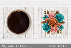 Roses Coaster Sublimation. Flowers Coaster Design Product Image 1
