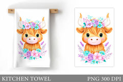 Highland Cow Kitchen Towel. Cow Flowers Kitchen Towel Design Product Image 1