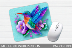 Hummingbird Mouse Pad Design. Floral Mouse Pad Sublimation Product Image 1