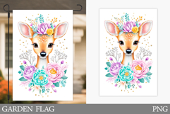 Cute Deer Garden Flag Design. Deer Flowers Garden Flag Product Image 1