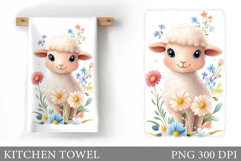 Cute Lamb Kitchen Towel. Lamb Kitchen Towel Sublimation Product Image 1
