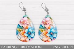 Flowers Teardrop Earring Design. Flowers Earring Sublimation Product Image 1