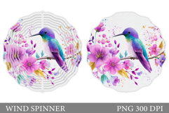 Hummingbird Wind Spinner. Bird Flowers Wind Spinner Design Product Image 1