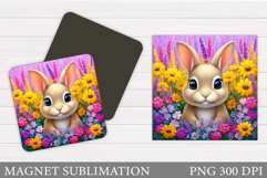 Cute Bunny Magnet Sublimation. Bunny Flowers Magnet Design Product Image 1
