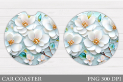Flowers Car Coaster Sublimation. Floral Coaster Design Product Image 1