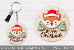 Christmas Fox Keychain. Christmas Keychain Sublimation Product Image 1