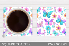 Butterflies Coaster Sublimation. Flowers Coaster Design Product Image 1