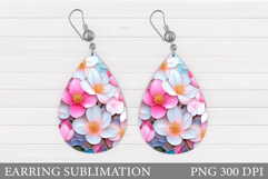 Flowers Teardrop Earring Design. Flowers Earring Sublimation Product Image 1
