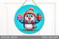 Christmas Penguin Door Sign. Christmas Door Sign Design Product Image 1