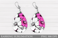 Flowers Teardrop Earring Design. Flowers Earring Sublimation Product Image 1