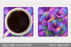 Tropical Flowers Coaster. Floral Coaster Sublimation Product Image 1